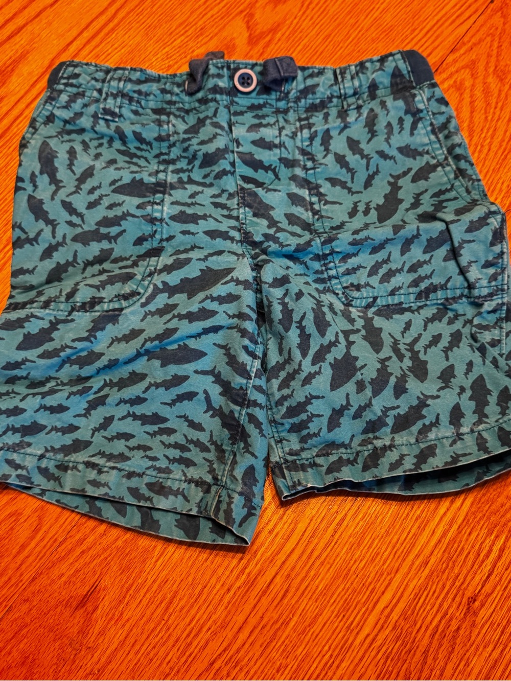 Lands' End Teal Shark-Pattern Cargo Shorts